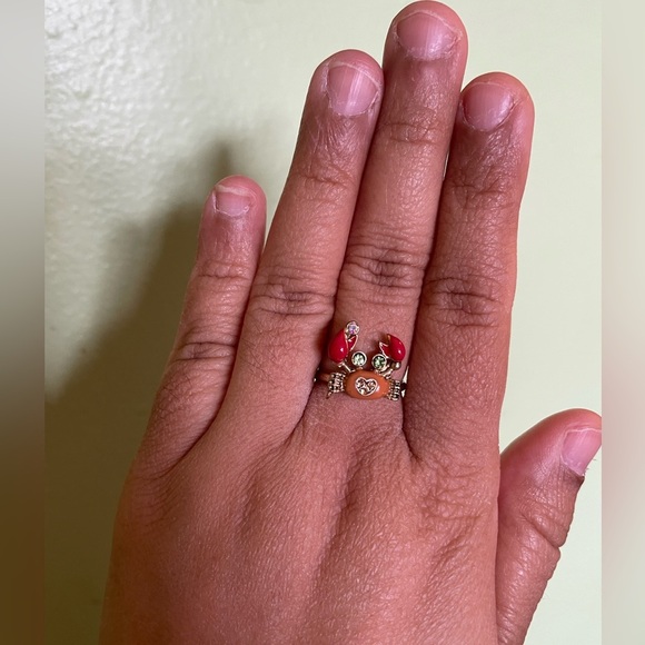 Adorable Betsey Johnson Gold and Red Crab Bracelet and Adjustable Ring - Picture 9 of 11